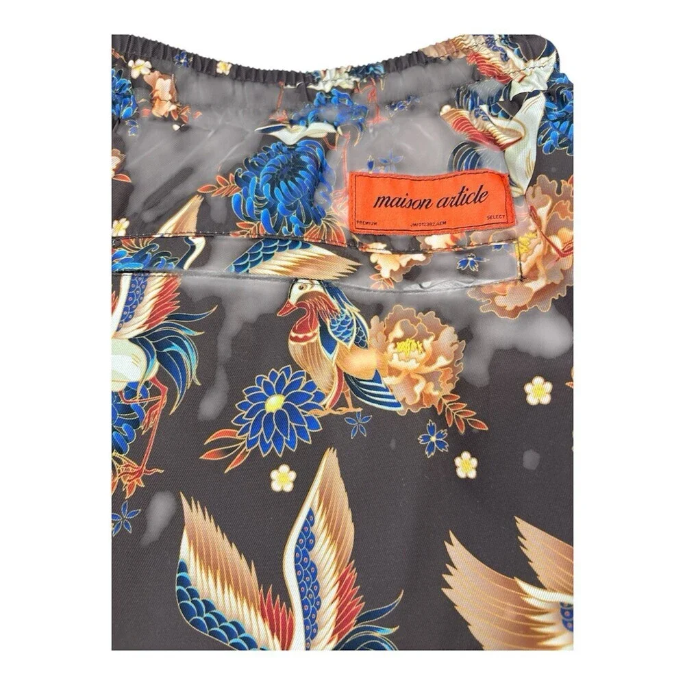 Maison  Article Men’s Brown Bird And Floral Print Swim Trunks Size L